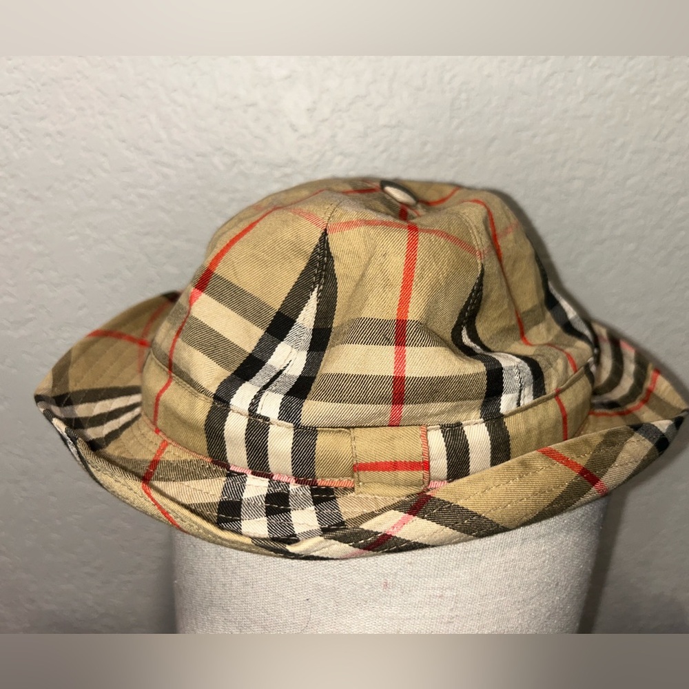 Burberry Kids Plaid Bucket Hat in Tan, Black, White & Red - Picture 3 of 5